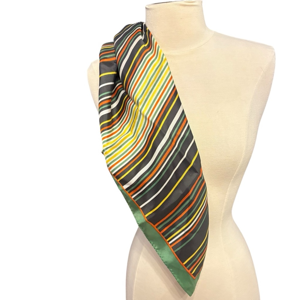 🔴 5 for $40 SALE! 
Vintage Brown & Green’s Striped Polyester Square Scarf - Picture 9 of 11